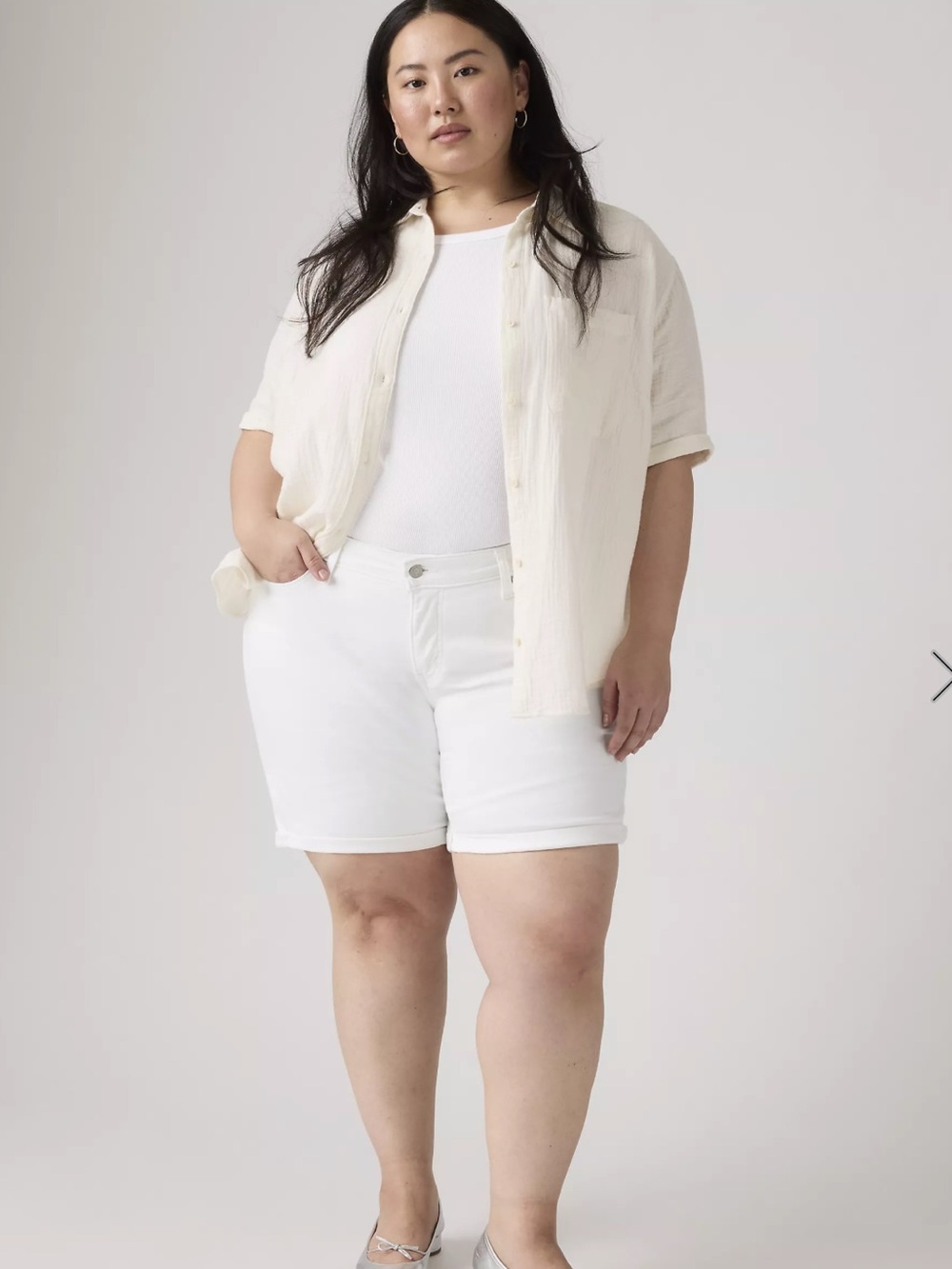 Levi Strauss Mid Rise Mid Length Ivory Jean Shorts NWT Sz 34 Chalk White
